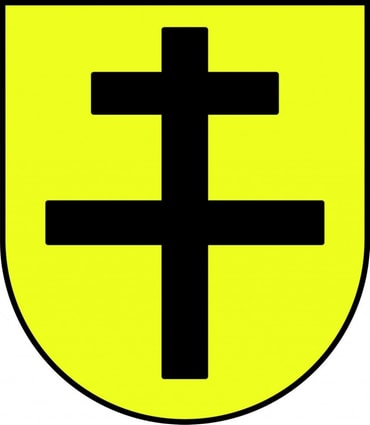 Das Hochdorfer Wappen. In Gold (Gelb) ein doppelarmiges schwarzes Kreuz.